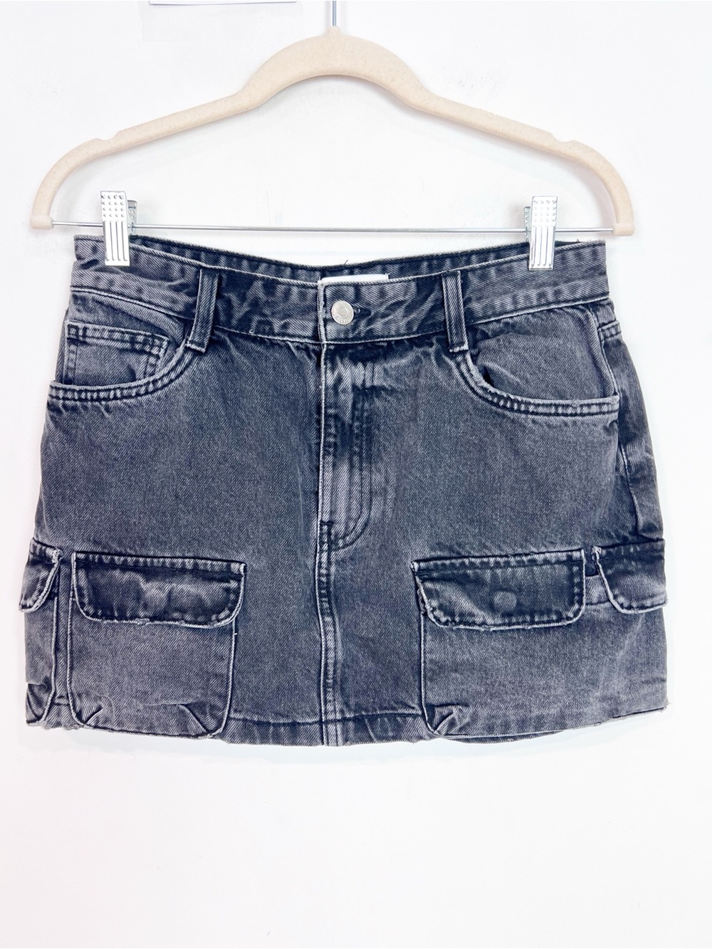 ZARA BLACK CARGO POCKET DENIM JEAN MINI SKIRT SZ MEDIUM